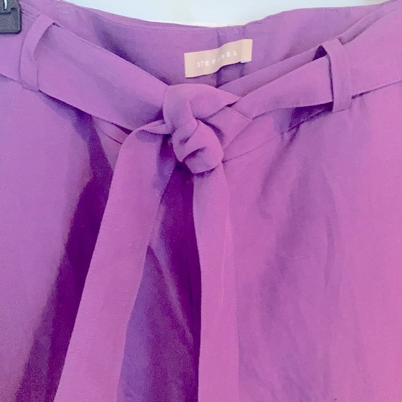 Stefanel Italy Pink Purple Tie Front Linen Pants with Sash - 12 - Picture 3 of 14